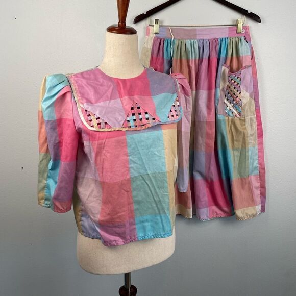 Vintage Oops Too California Pastel Top and Matching Skirt Size M EUC - Picture 1 of 10